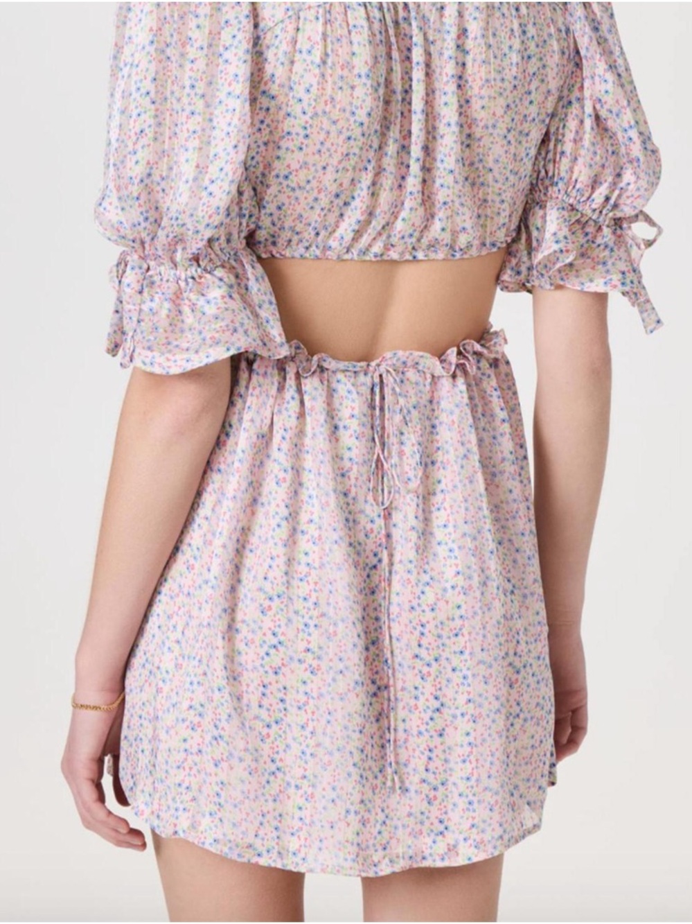 For Love & Lemons Phoebe Pink Floral Satin Cut Out Mini Dress, NWT, Size L - Picture 2 of 9